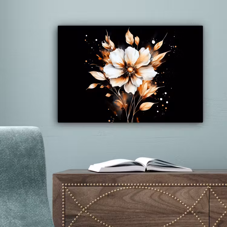Bloem - Verf - Goud - Graffiti - Modern canvas 2cm klein -sfeer4