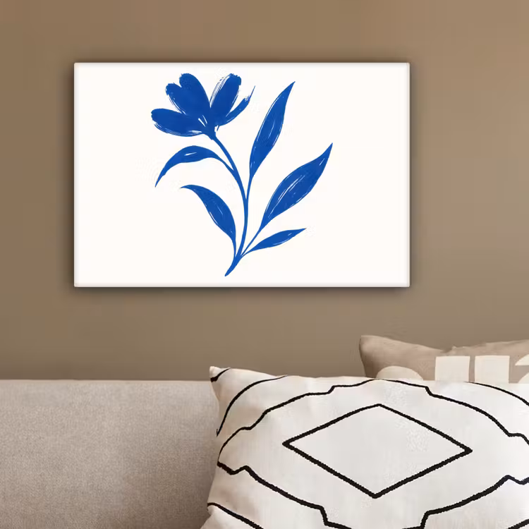 Bloem - Blaadjes - Minimalistisch - Blauw canvas 2cm klein -sfeer3