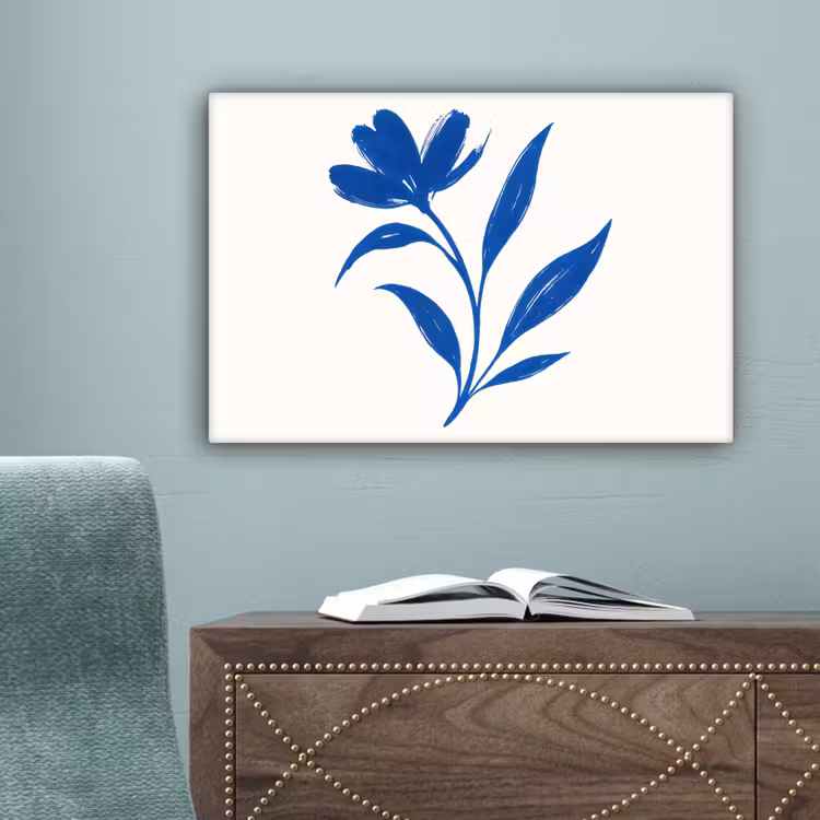 Bloem - Blaadjes - Minimalistisch - Blauw canvas 2cm klein -sfeer4