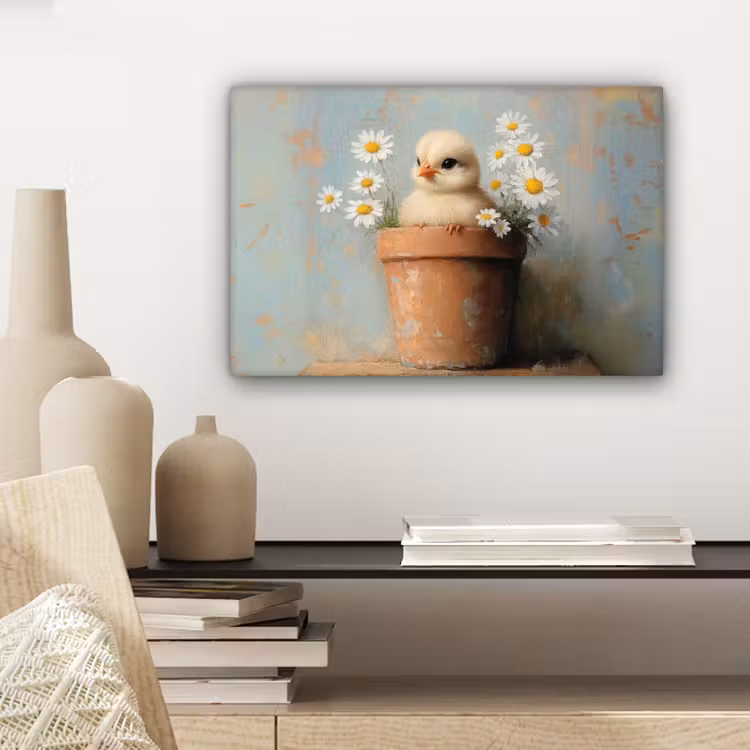 Bloempot - Kuiken - Bloemetjes canvas 2cm klein -sfeer6