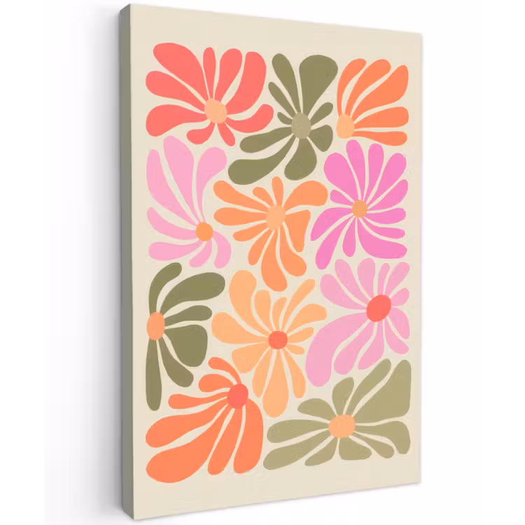 Bloemvormen - Retro - Kleurrijk canvas 2cm klein -z3d