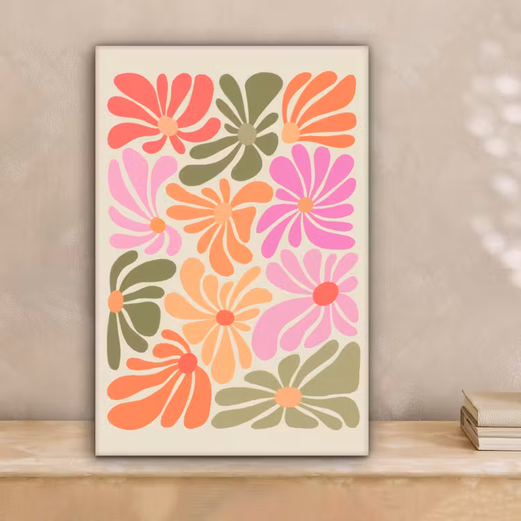 Bloemvormen - Retro - Kleurrijk canvas 2cm klein -sfeer1