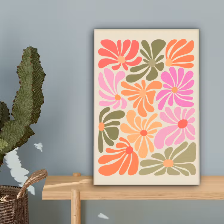 Bloemvormen - Retro - Kleurrijk canvas 2cm klein -sfeer4