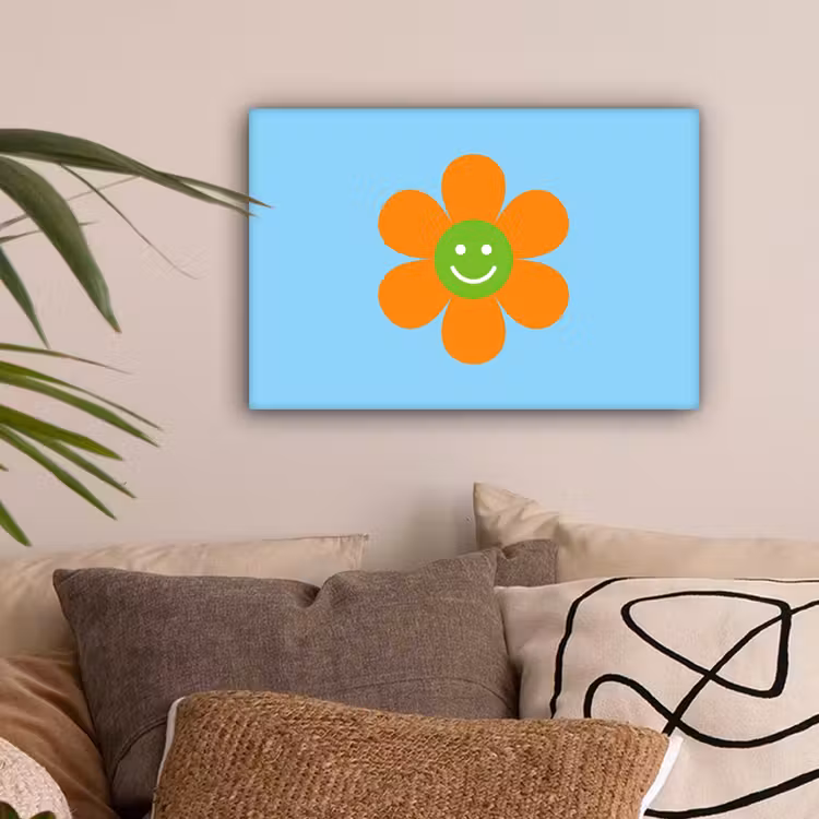 Bloem - Smiley - Kleurrijk canvas 2cm klein -sfeer1