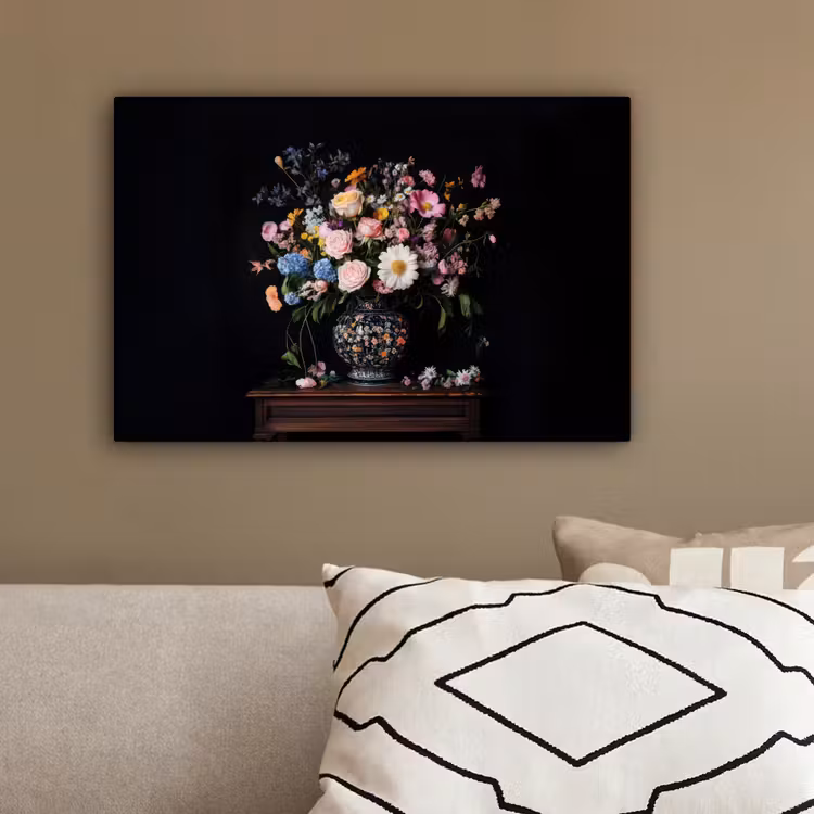 Bloemenvaas - Hout - Bloemen - Boeket canvas 2cm klein -sfeer3