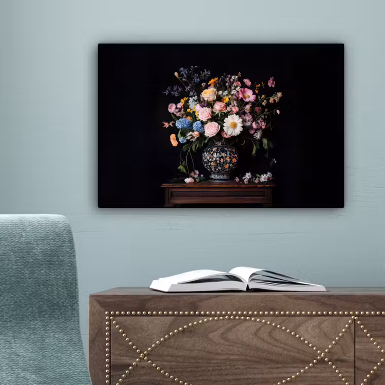 Bloemenvaas - Hout - Bloemen - Boeket canvas 2cm klein -sfeer4