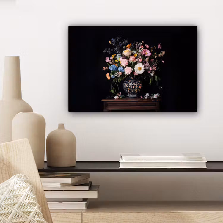 Bloemenvaas - Hout - Bloemen - Boeket canvas 2cm klein -sfeer6