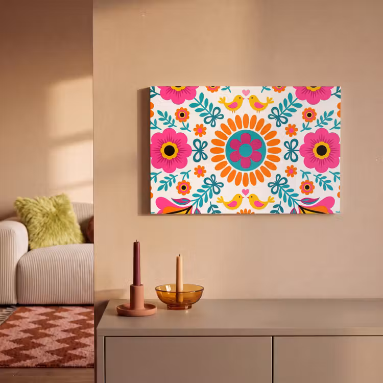 Bloemen - Vogel - Patroon - Kleurrijk - Modern canvas 2cm klein -sfeer1