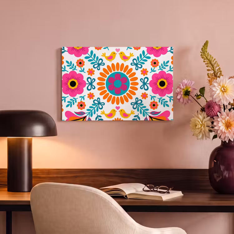Bloemen - Vogel - Patroon - Kleurrijk - Modern canvas 2cm klein -sfeer4