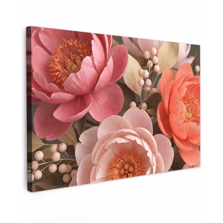 Bloemen - Bloesem - Zacht - Koraal - Decoratie canvas 2cm klein -z3d