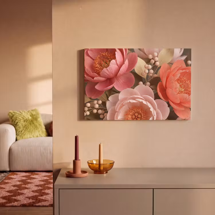 Bloemen - Bloesem - Zacht - Koraal - Decoratie canvas 2cm klein -sfeer1