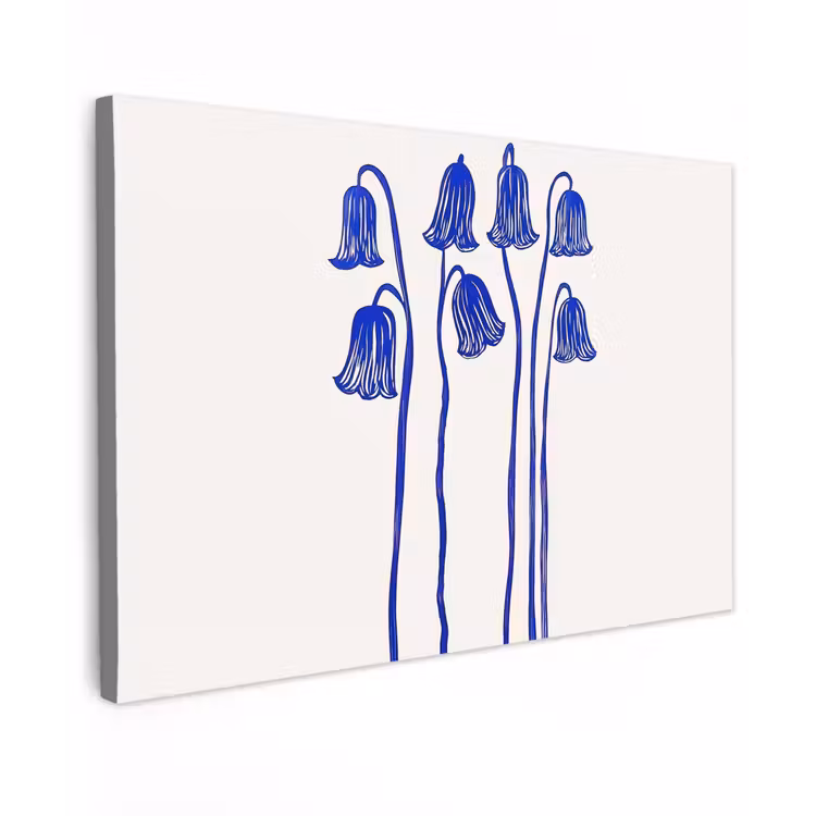 Bloemen - Blauw - Lijnen - Bloemblaadjes canvas 2cm klein -z3d