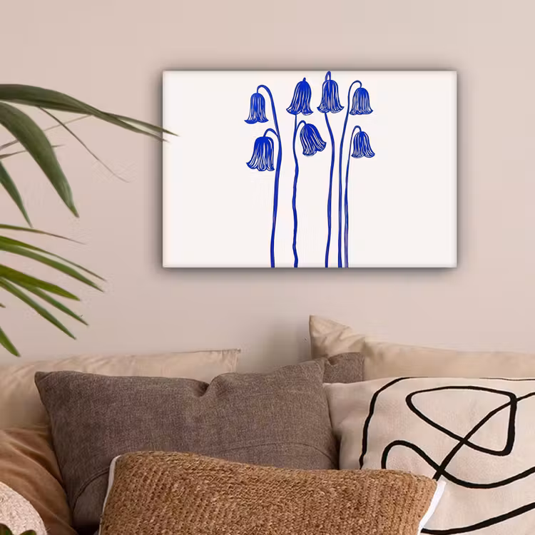 Bloemen - Blauw - Lijnen - Bloemblaadjes canvas 2cm klein -sfeer1
