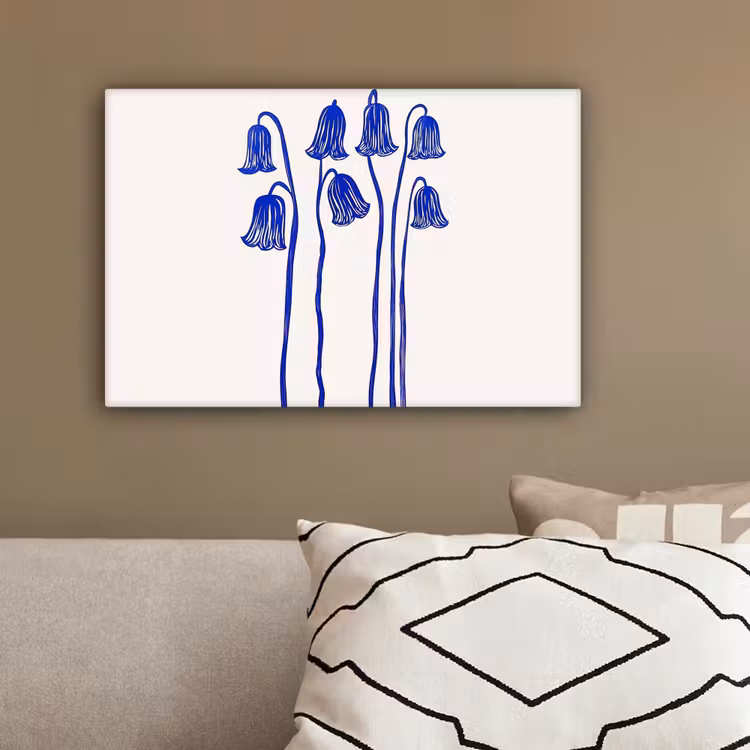 Bloemen - Blauw - Lijnen - Bloemblaadjes canvas 2cm klein -sfeer3