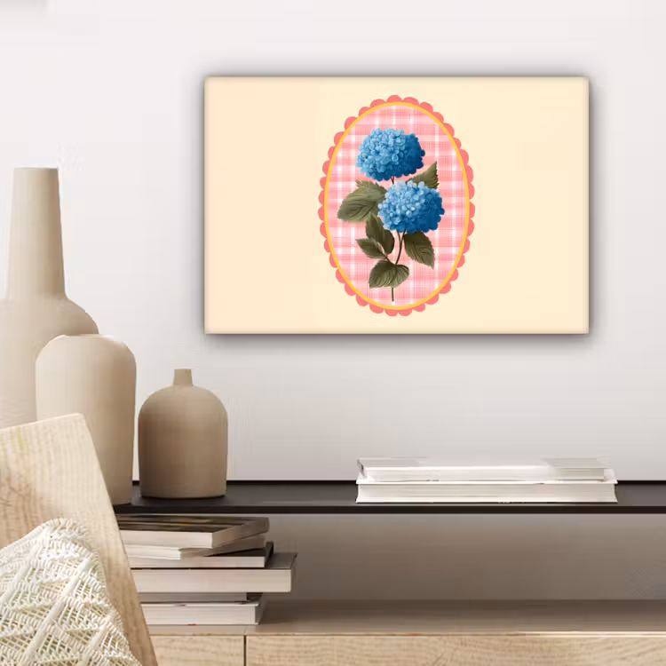 Bloemen - Blauw - Lijst - Bladeren canvas 2cm klein -sfeer6