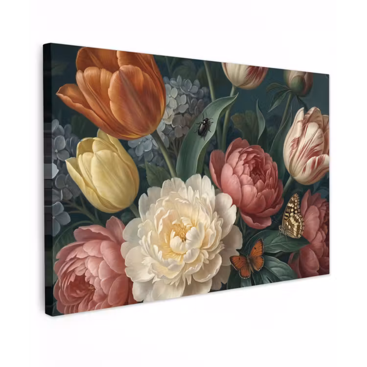 Bloemen - Boeket - Natuur - Klassiek - Donker canvas 2cm klein -z3d