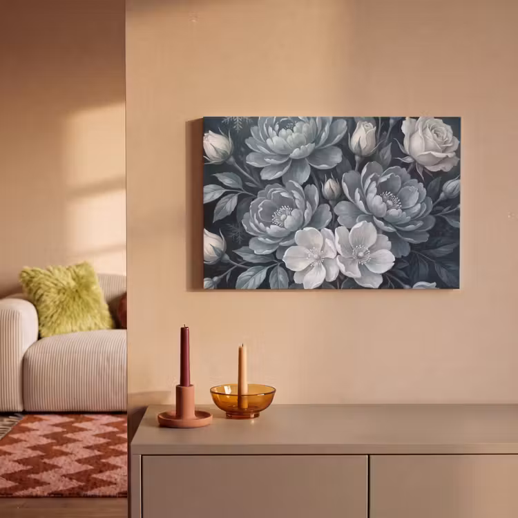 Bloemen - Boeket - Winter - Abstract - Blauw canvas 2cm klein -sfeer1