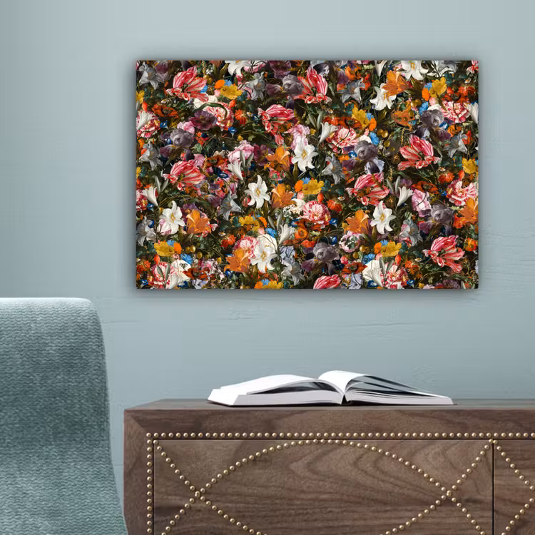Bloemen - Vlinder - Design - Kunst - Abstract - Schilderij - Oude meesters canvas 2cm klein -sfeer4