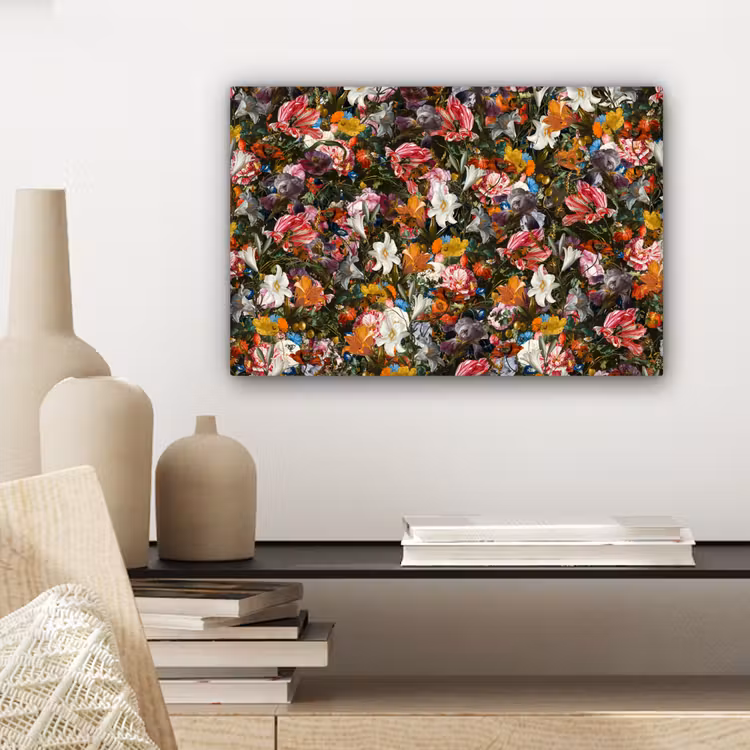 Bloemen - Vlinder - Design - Kunst - Abstract - Schilderij - Oude meesters canvas 2cm klein -sfeer6