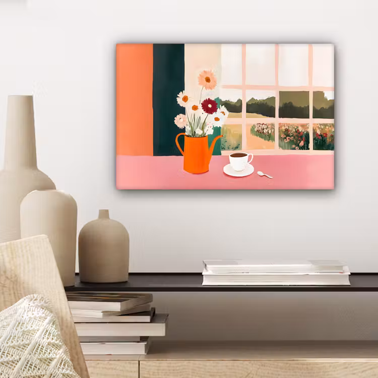Bloemen - Koffie - Raam canvas 2cm klein -sfeer6