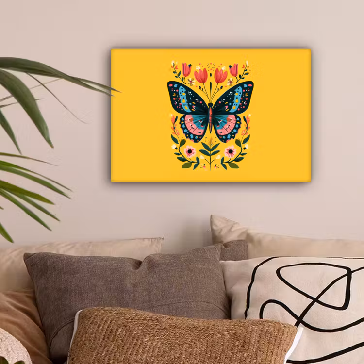 Bloemen - Kleurrijk - Vlinder - Sierlijk canvas 2cm klein -sfeer1