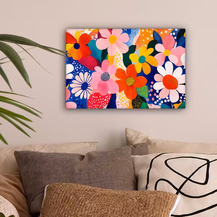 Bloemen - Kleurrijk - Stippen canvas 2cm klein -sfeer1