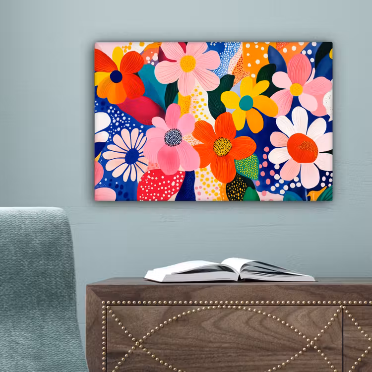 Bloemen - Kleurrijk - Stippen canvas 2cm klein -sfeer4