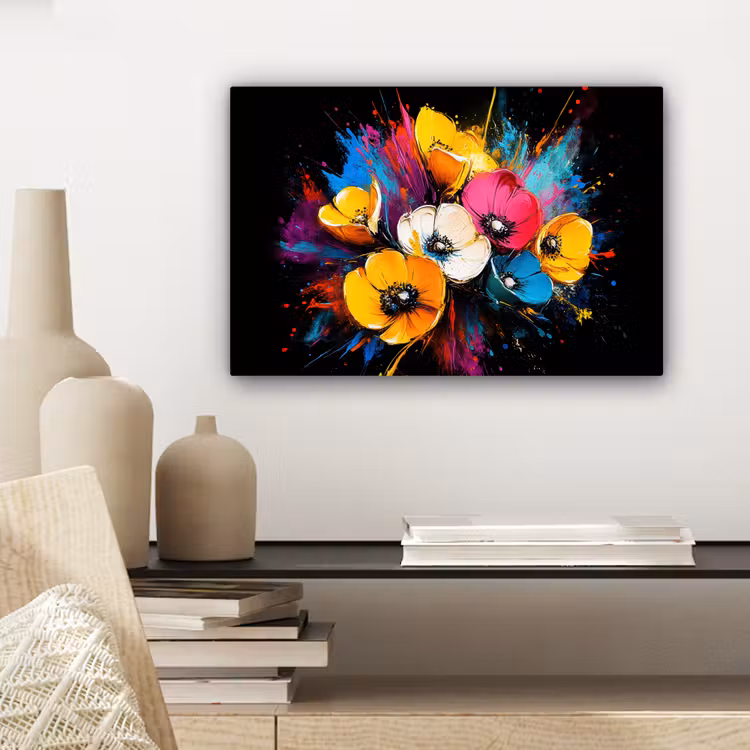 Bloemen - Kleurrijk - Graffiti - Modern - Boeket canvas 2cm klein -sfeer6