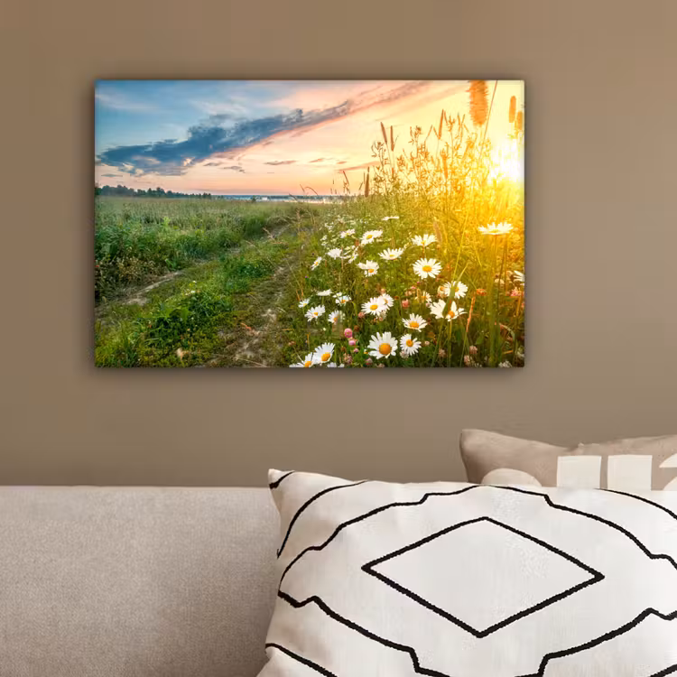 Bloemen - Madelief - Natuur - Zon - Horizon canvas 2cm klein -sfeer3