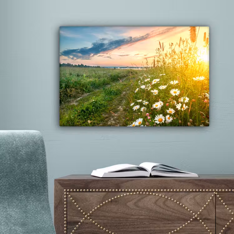 Bloemen - Madelief - Natuur - Zon - Horizon canvas 2cm klein -sfeer4