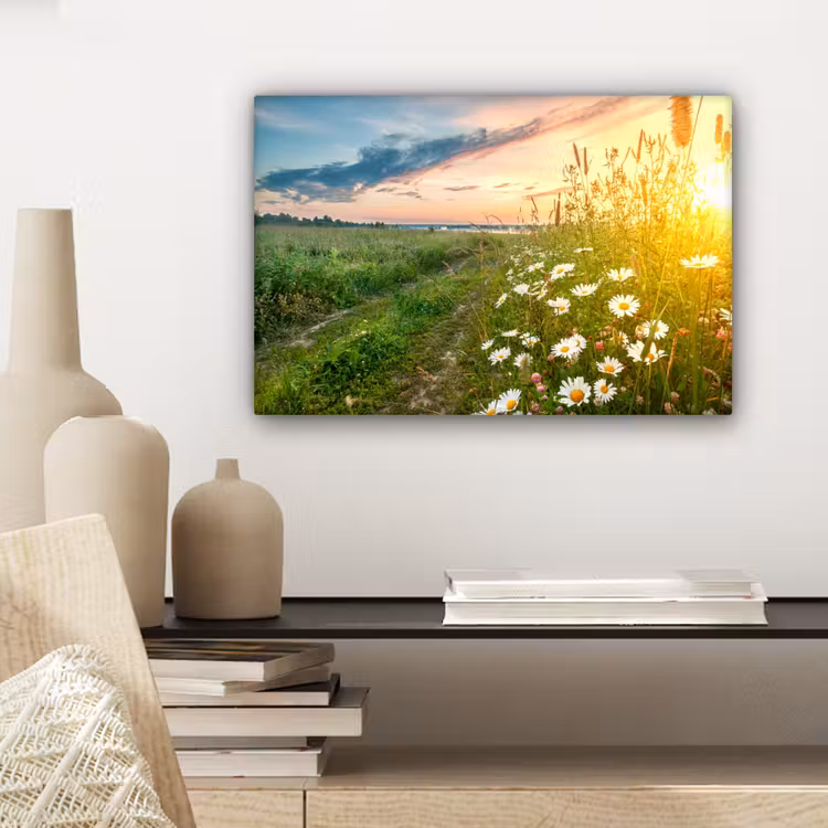 Bloemen - Madelief - Natuur - Zon - Horizon canvas 2cm klein -sfeer6