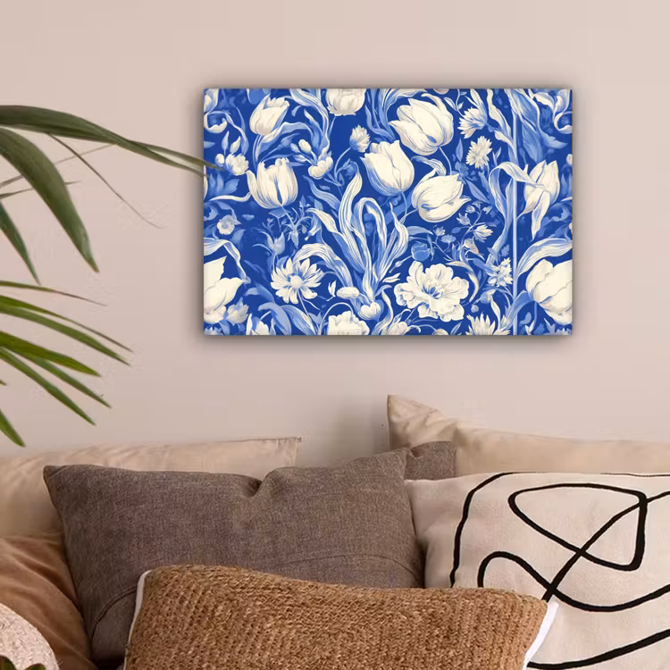 Bloemen - Delfts Blauw - Patroon - Tulp canvas 2cm klein -sfeer1