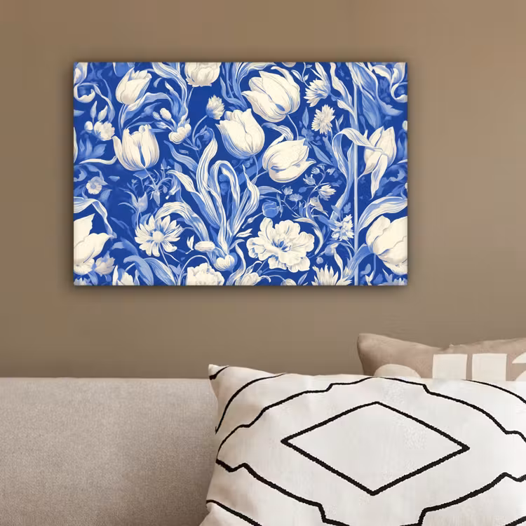 Bloemen - Delfts Blauw - Patroon - Tulp canvas 2cm klein -sfeer3