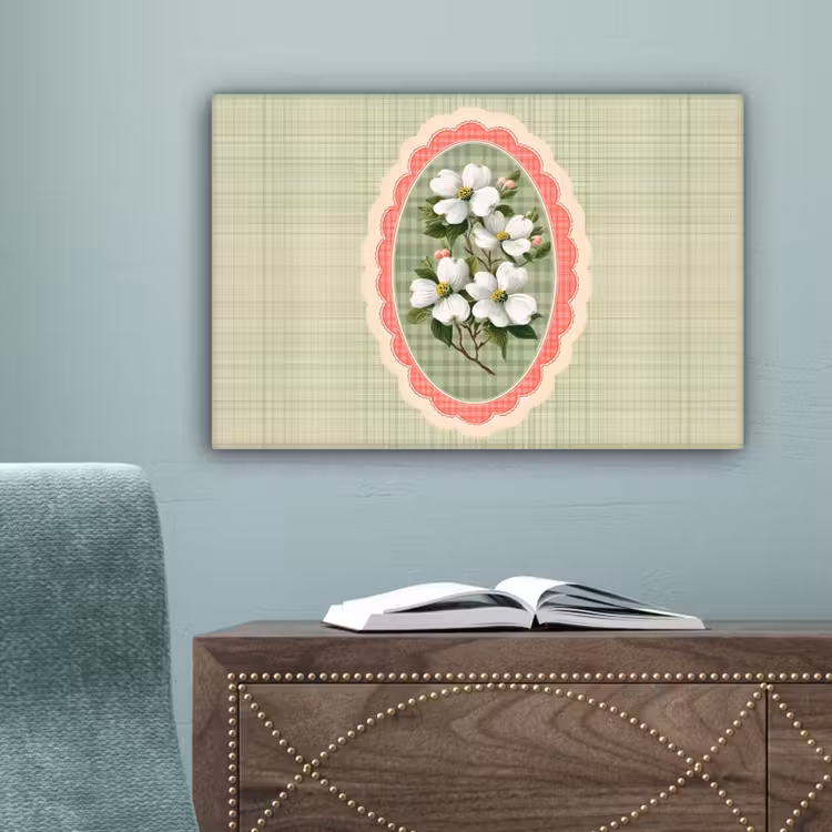 Bloemen - Illustratie - Geruit - Groen canvas 2cm klein -sfeer4