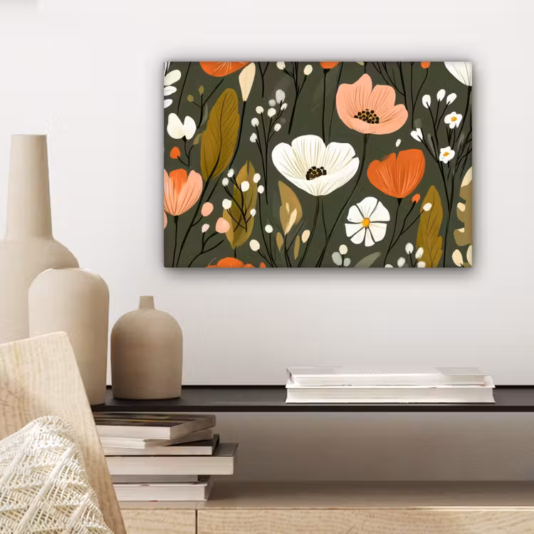 Bloemen - Illustratie - Groen canvas 2cm klein -sfeer6