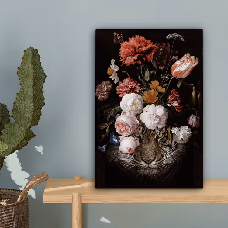 Bloemen - Jan Davidsz de Heem - Tijger - Schilderij - Stilleven - Oude meesters canvas 2cm klein -sfeer4