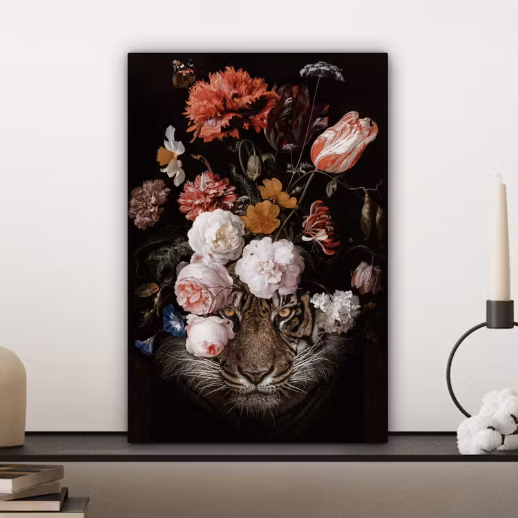 Bloemen - Jan Davidsz de Heem - Tijger - Schilderij - Stilleven - Oude meesters canvas 2cm klein -sfeer6