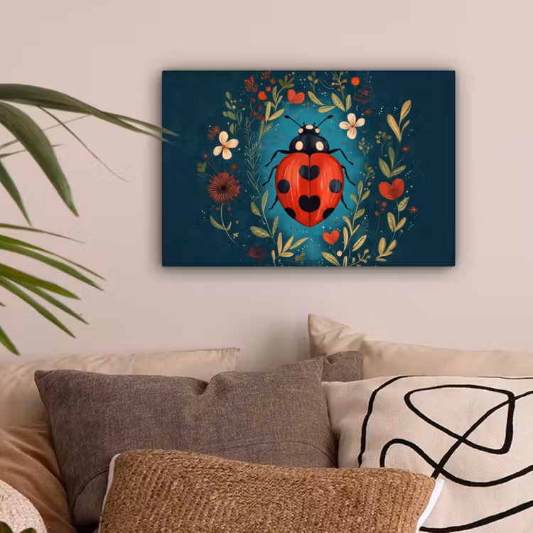 Bloemen - Lieveheersbeestje - Hartje - Rood canvas 2cm klein -sfeer1