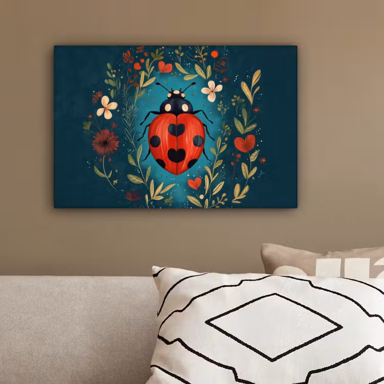 Bloemen - Lieveheersbeestje - Hartje - Rood canvas 2cm klein -sfeer3