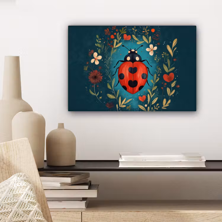 Bloemen - Lieveheersbeestje - Hartje - Rood canvas 2cm klein -sfeer6