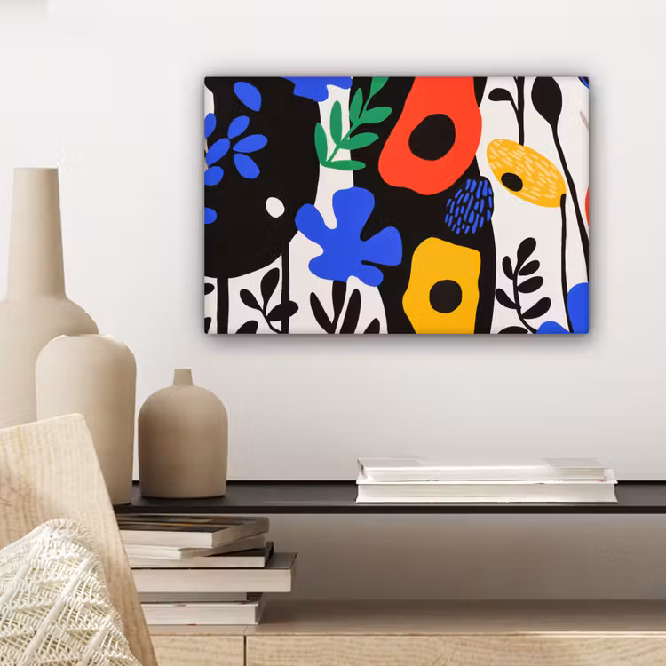 Bloemen - Bladeren - Abstract - Zwart canvas 2cm klein -sfeer6