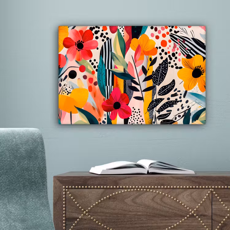 Bloemen - Bladeren - Abstract - Kleurrijk canvas 2cm klein -sfeer4