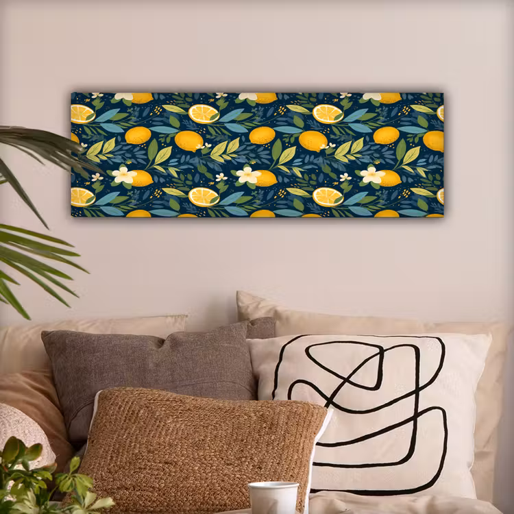Bloemen - Bladeren - Citroenen - Blauw canvas 2cm klein 828 -sfeer1