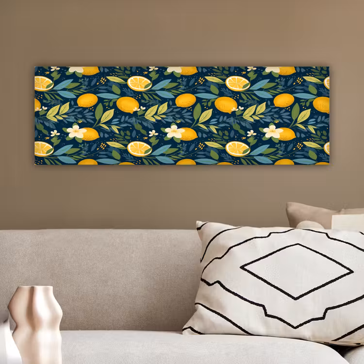Bloemen - Bladeren - Citroenen - Blauw canvas 2cm klein 828 -sfeer3