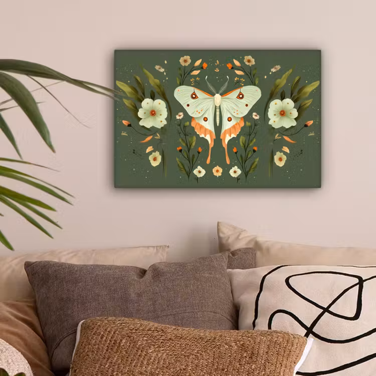 Bloemen - Bladeren - Olijfgroen - Vlinder canvas 2cm klein -sfeer1