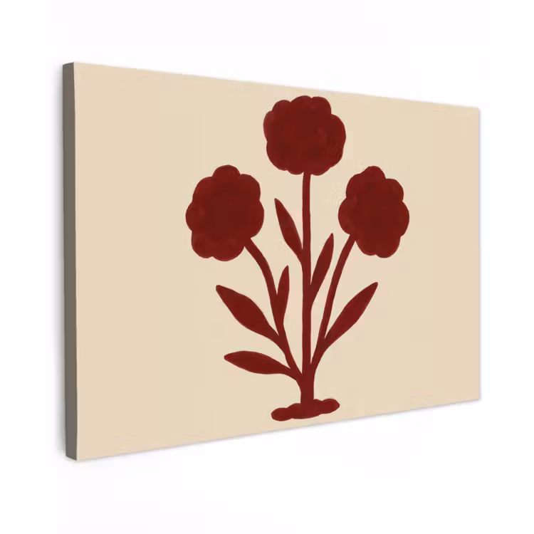 Bloemen - Bladeren - Rood - Minimalistisch canvas 2cm klein -z3d