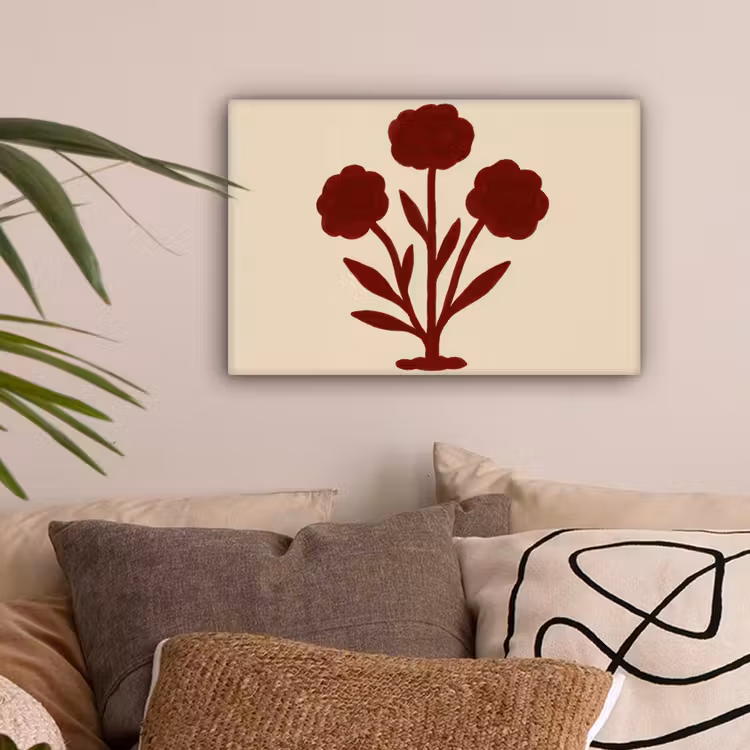 Bloemen - Bladeren - Rood - Minimalistisch canvas 2cm klein -sfeer1