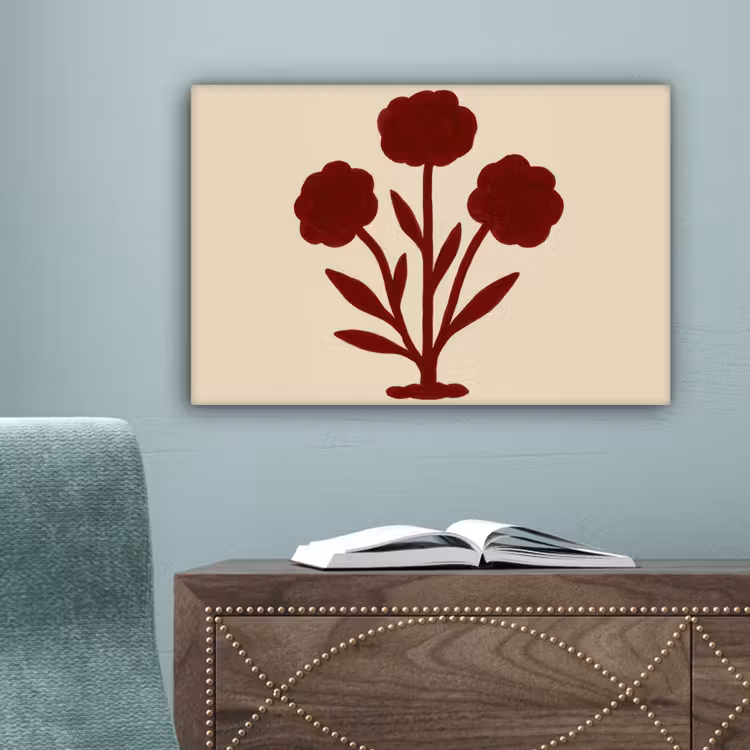 Bloemen - Bladeren - Rood - Minimalistisch canvas 2cm klein -sfeer4