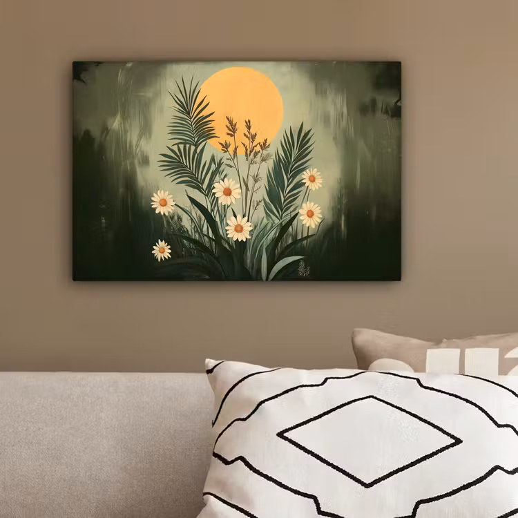 Bloemen - Bladeren - Zon - Groen canvas 2cm klein -sfeer3