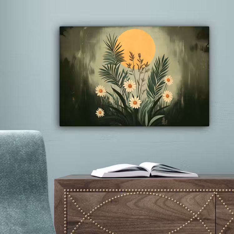 Bloemen - Bladeren - Zon - Groen canvas 2cm klein -sfeer4